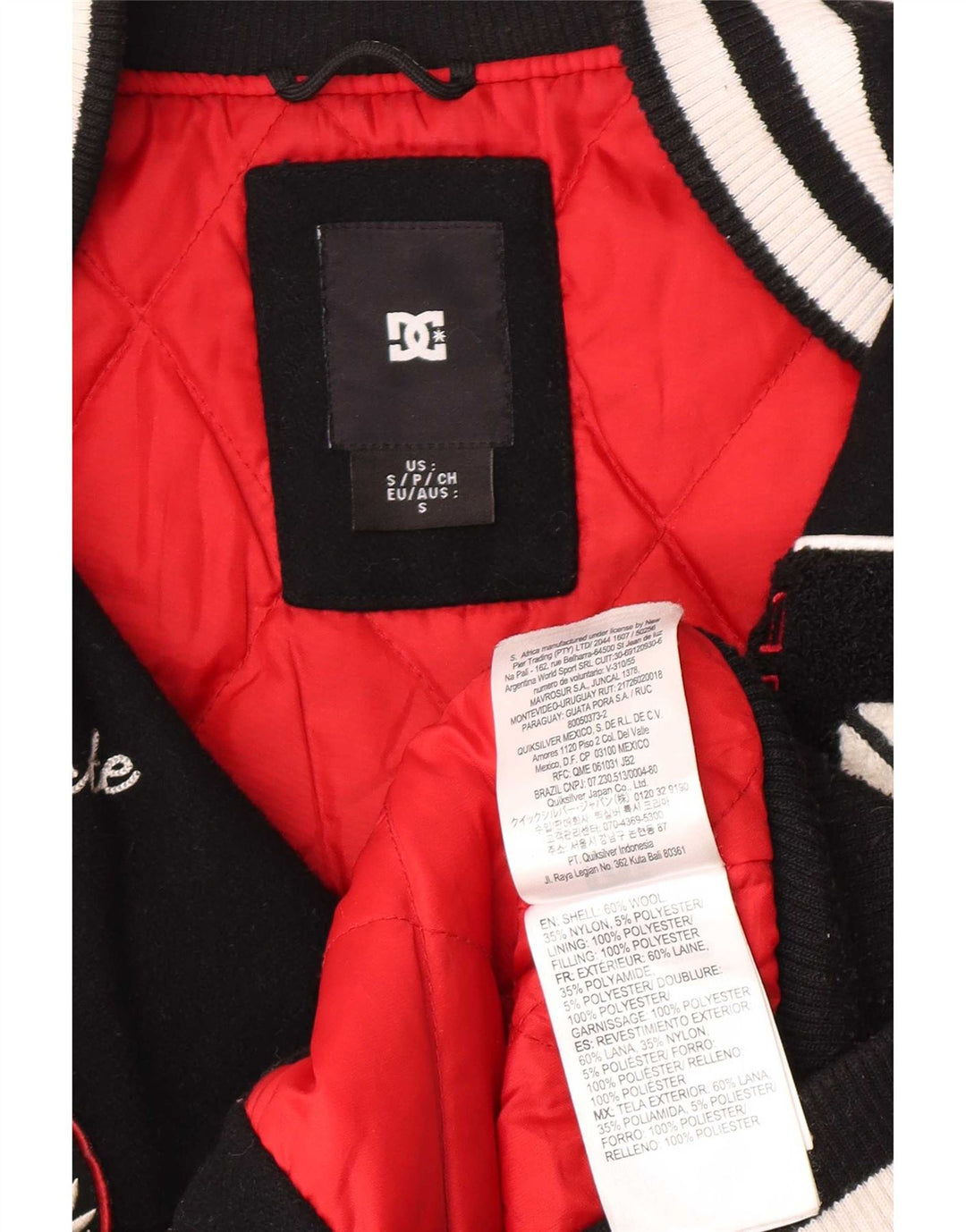 DC Herre Grafisk Varsity Jacket UK 36 Lille sort uld