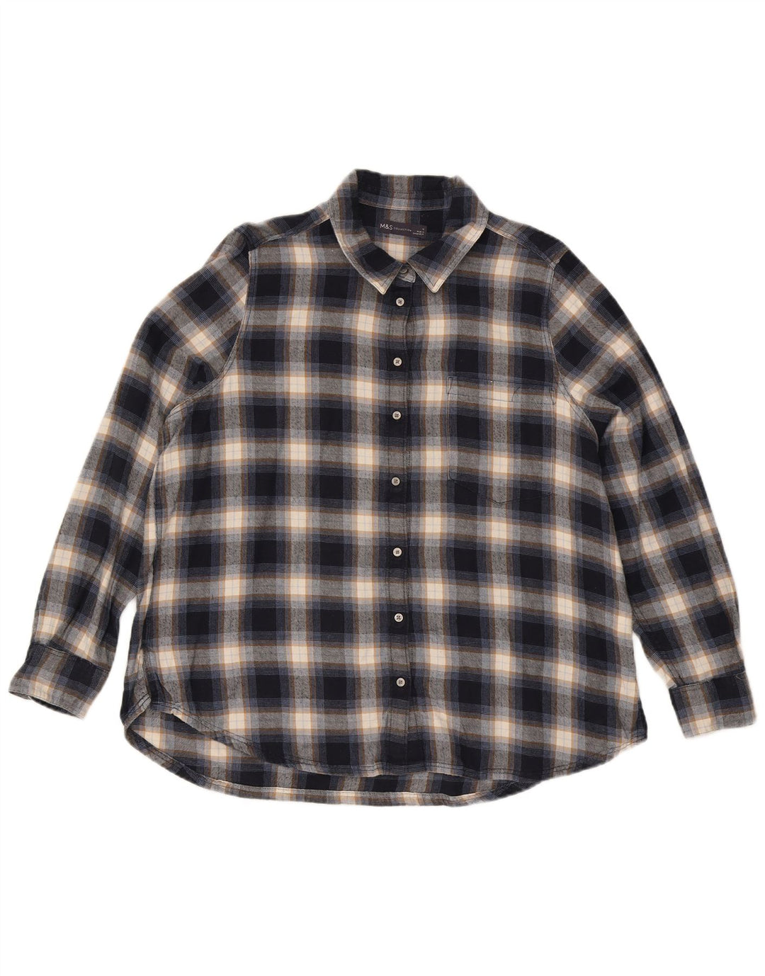 Marks & Spencer Dame Flannel Shirt UK 16 Large Navy Blue Ternet Bomuld