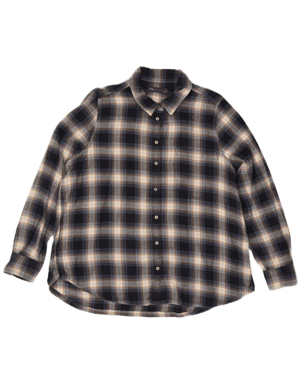 Marks & Spencer Dame Flannel Shirt UK 16 Large Navy Blue Ternet Bomuld
