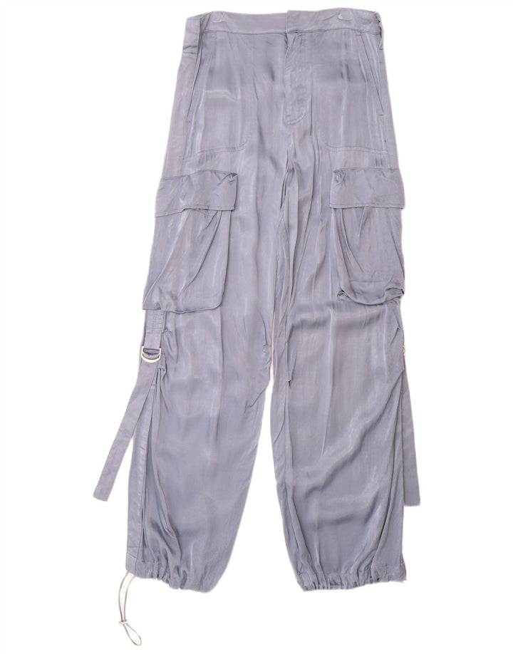 ZARA Straight Cargo-bukser til kvinder XS W24 L30 Blå viskose