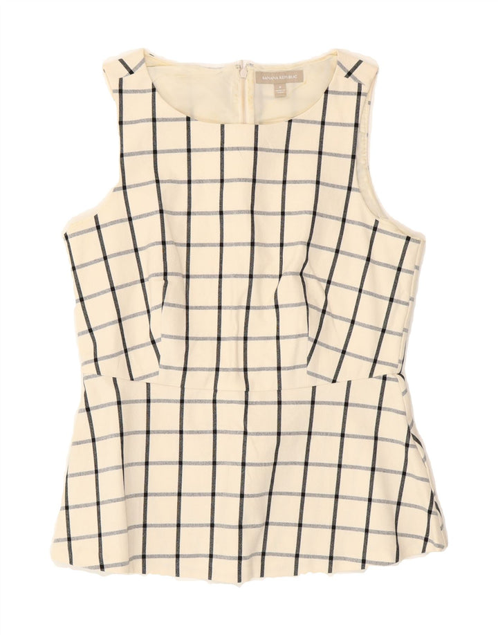 BANANA REPUBLIC Womens Sleeveless Blouse Top US 8 Medium Off White Check Vintage Banana Republic and Second-Hand Banana Republic from Messina Hembry 