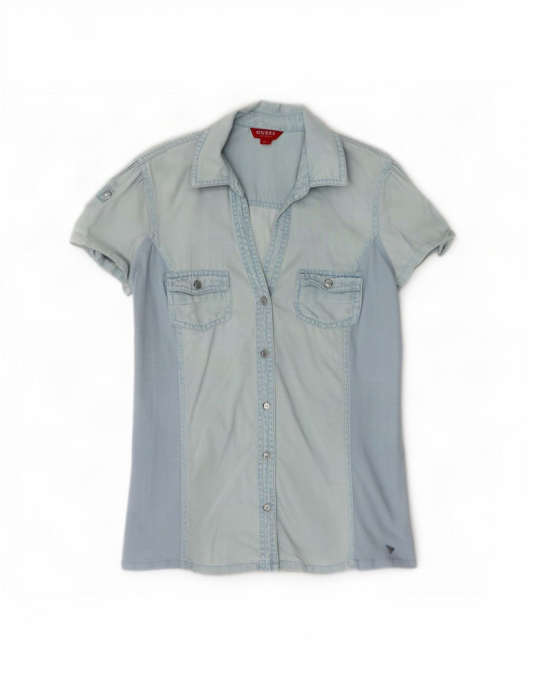 Guess kortærmet denimskjorte til kvinder UK 12 Medium Blue Tencel