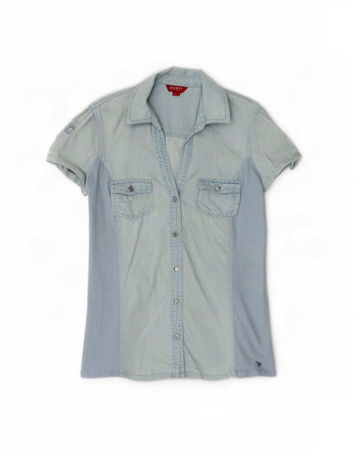 Guess kortærmet denimskjorte til kvinder UK 12 Medium Blue Tencel