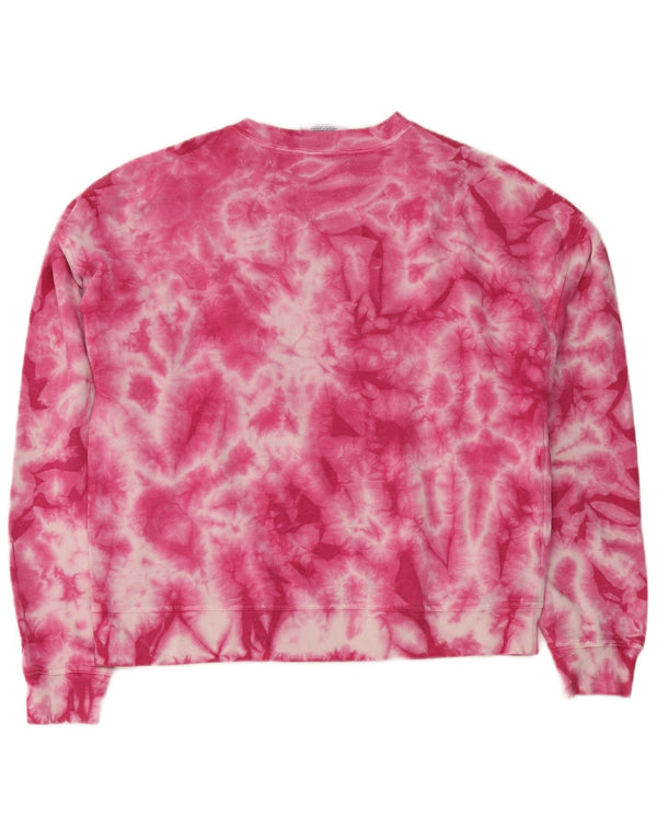 Champion Womens Oversized Sweatshirt Jumper UK 14 Medium Pink Tie Dye