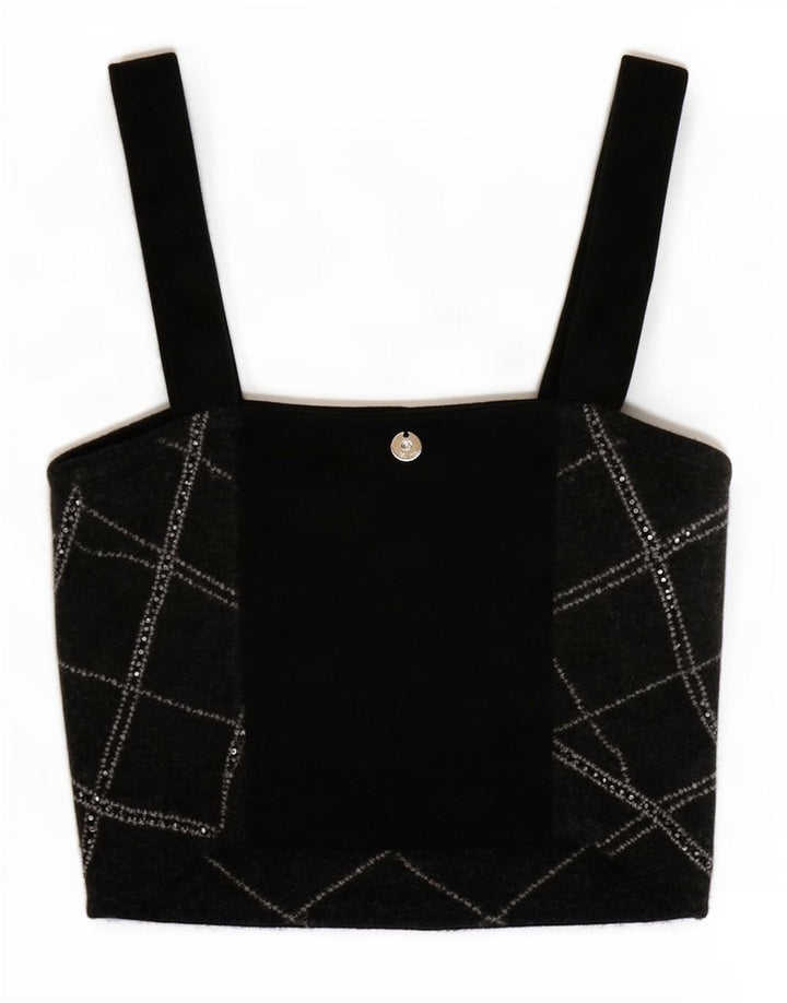 Liu Jo Womens Crop Top UK 8 Lille sort geometrisk polyamid