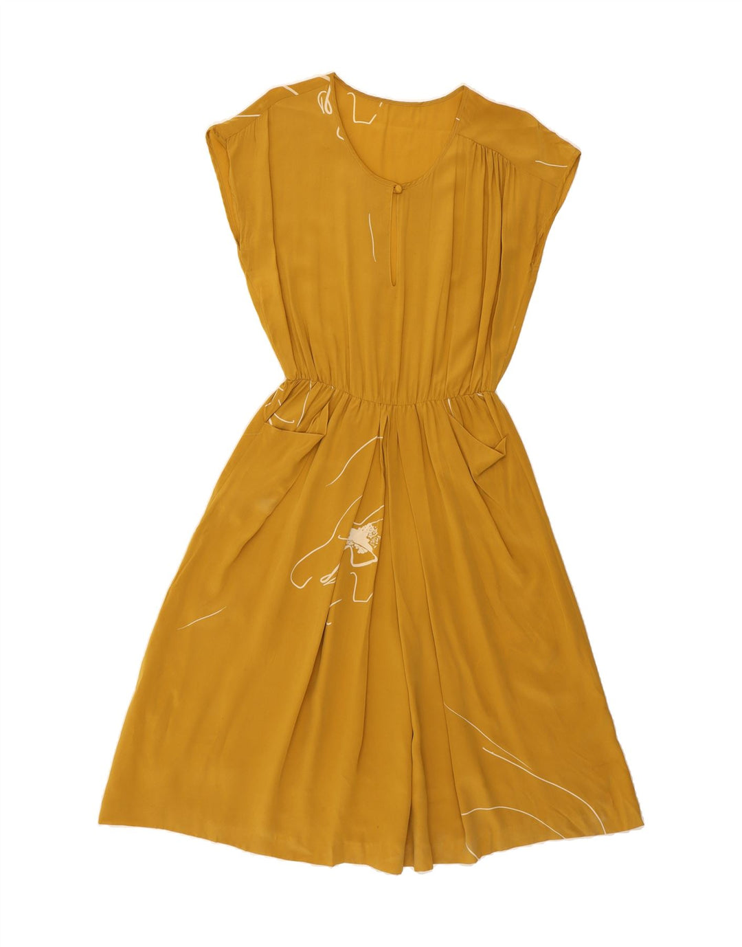 VINTAGE Womens A-Line Dress UK 14 Medium Yellow Vintage Vintage and Second-Hand Vintage from Messina Hembry 