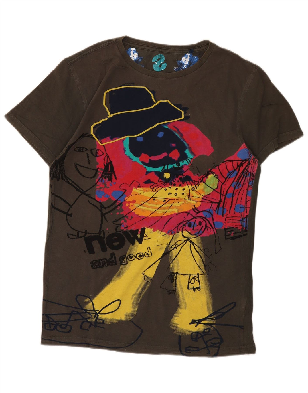 Desigual Herre grafisk T-shirt Top Medium Brun Bomuld