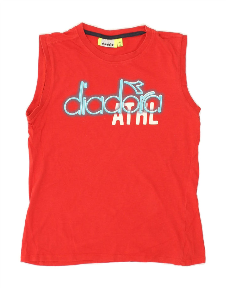 DIADORA Boys Graphic Vest Top 11-12 Years XL Red Vintage Diadora and Second-Hand Diadora from Messina Hembry 