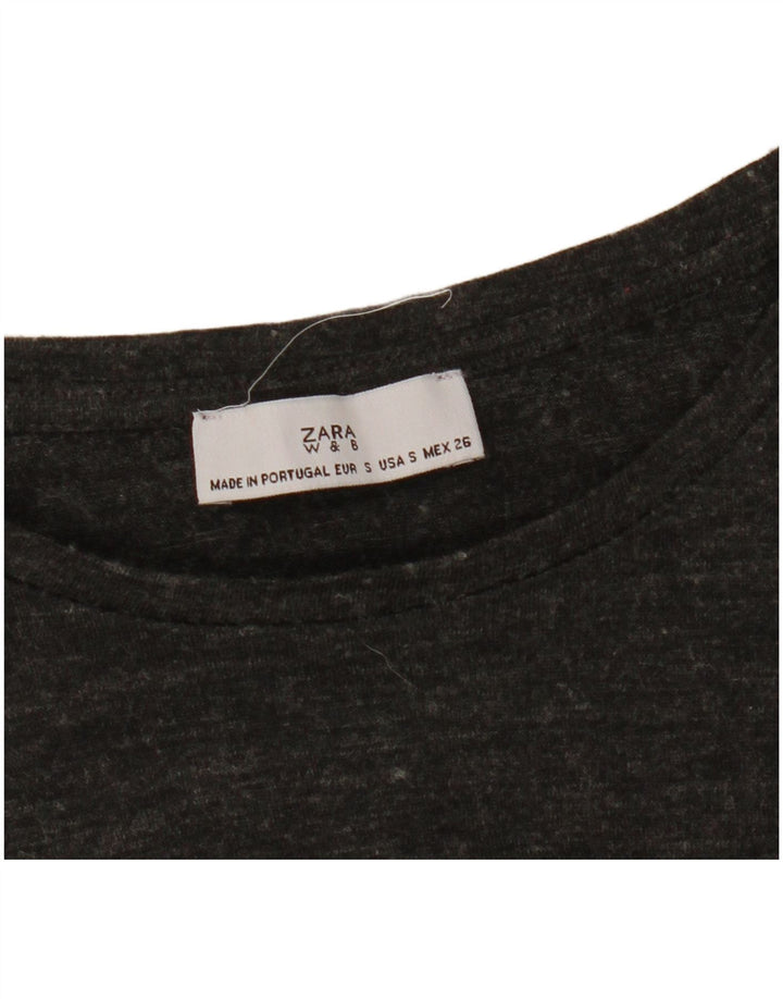 Zara Dame Oversized Grafisk Top Langærmet UK 10 Lille Grå