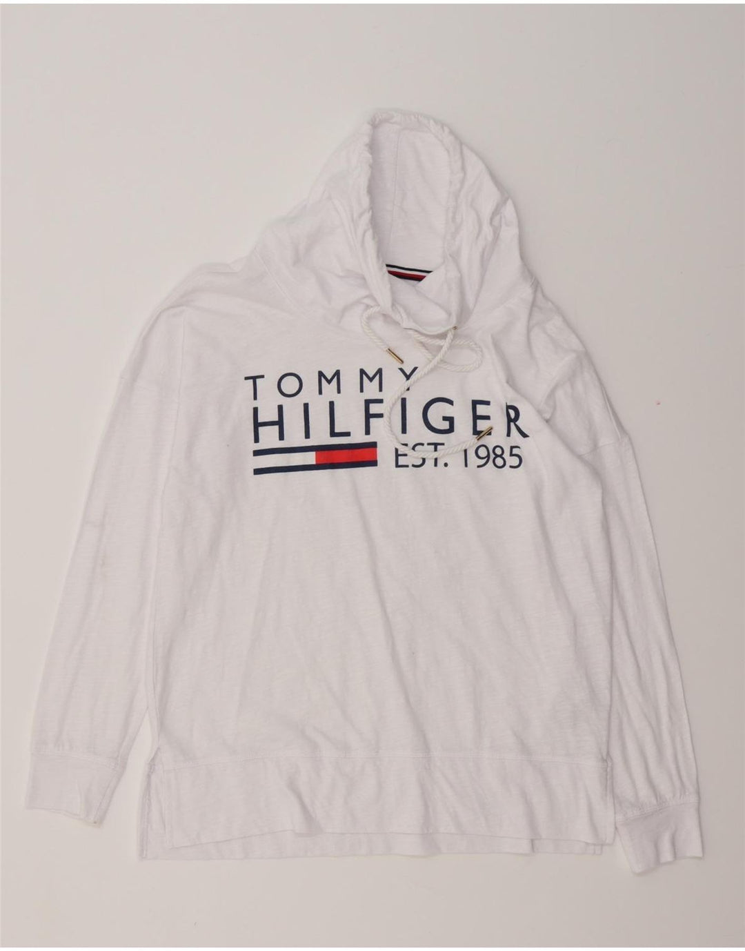 TOMMY HILFIGER Dame Oversized grafisk top Langærmet UK 10 Small White