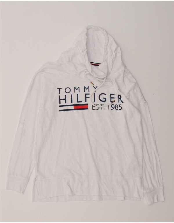TOMMY HILFIGER Dame Oversized grafisk top Langærmet UK 10 Small White