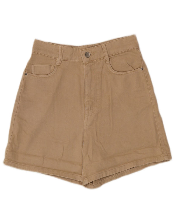 Zara Dame Højtalje Casual Shorts EU 34 2XS W24 Beige Bomuld