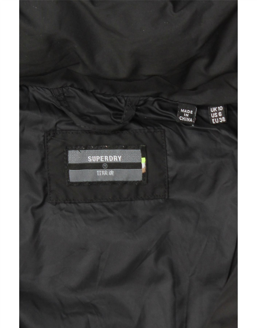 SUPERDRY Polstret frakke med hætte til kvinder UK 10 Lille sort polyester