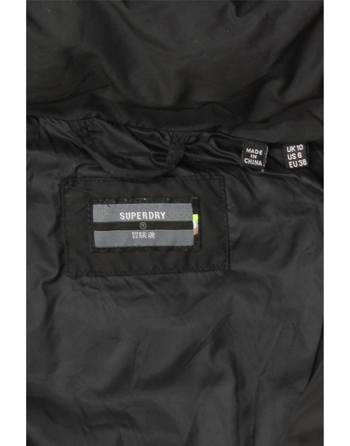 SUPERDRY Polstret frakke med hætte til kvinder UK 10 Lille sort polyester