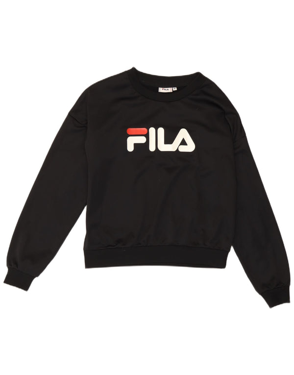 Fila Dame Grafisk Sweatshirt Jumper UK 14 Medium Sort Polyester