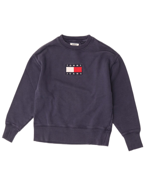 Tommy Hilfiger Dame Grafisk Oversized Sweatshirt Jumper UK 6 XS Navy Blue