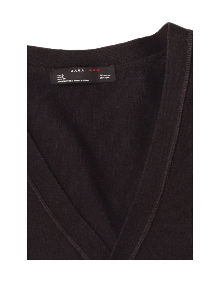 Zara Herre Cardigan Sweater Stor Sort Bomuld