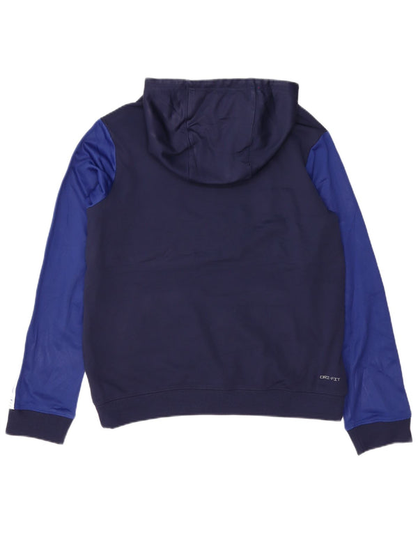Nike Dri Fit hættetrøjetrøje til drenge 13-14 år XL marineblå farveblok