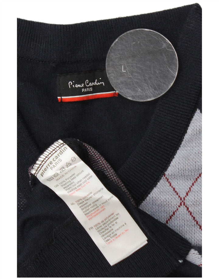 Pierre Cardin Herre V-hals trøje Sweater Large Navy Blue Argyle/Diamond
