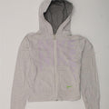 NIKE Girls Graphic Zip Hoodie Sweater 10-11 Years Medium Grey Cotton | Vintage Nike | Thrift | Second-Hand Nike | Used Clothing | Messina Hembry 