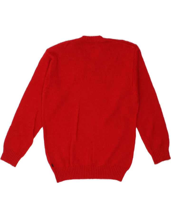 ASICS Mens V-Neck Jumper Sweater Large Red Wool Vintage Asics and Second-Hand Asics from Messina Hembry 