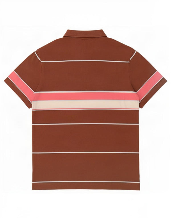 Lacoste herre poloshirt størrelse 4 Medium brun stribet bomuld