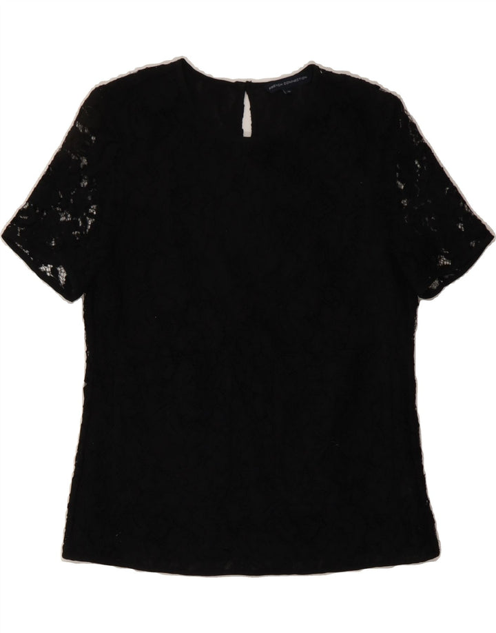 FRENCH CONNECTION Womens Blouse Top UK 12 Medium Black Floral Polyamide Vintage French Connection and Second-Hand French Connection from Messina Hembry 