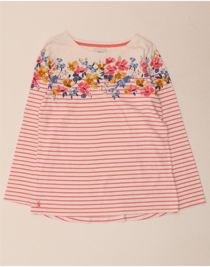 Joules Dame Grafisk Top Langærmet UK 12 Medium Hvid Stribet Bomuld