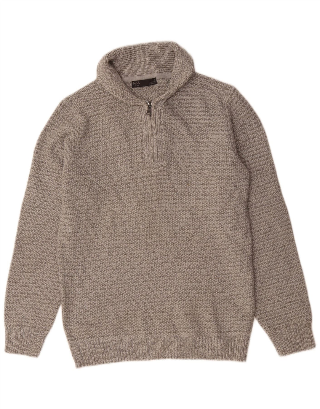 Marks & Spencer Herre Polo Neck Jumper Sweater Lille Grå Akryl