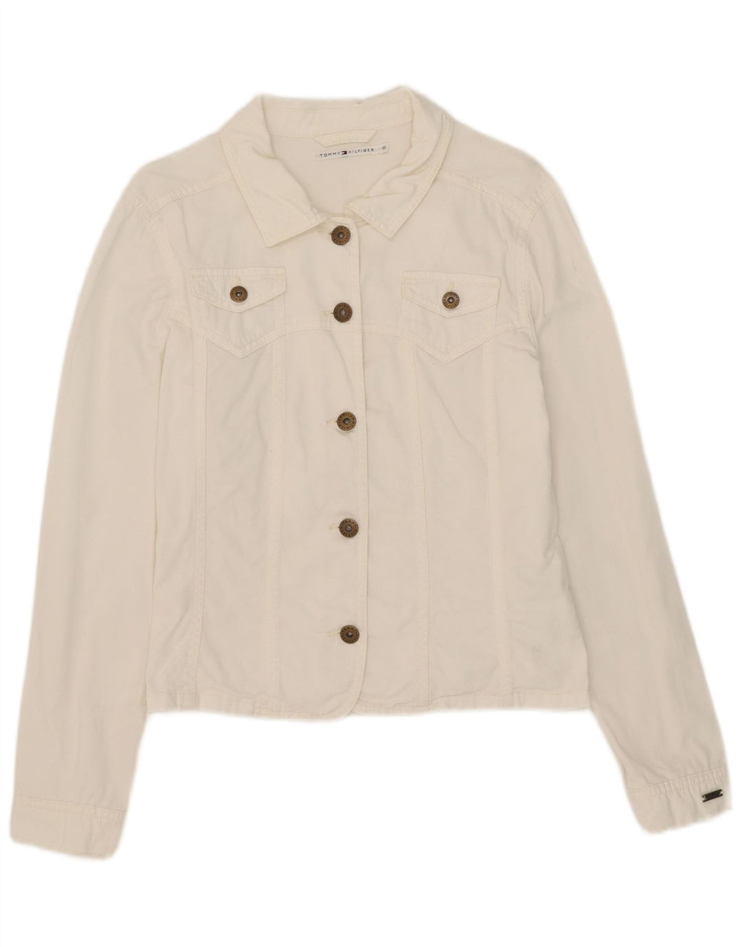 Tommy Hilfiger Dame Bomber Jacket UK 10 Stor Hvid Bomuld