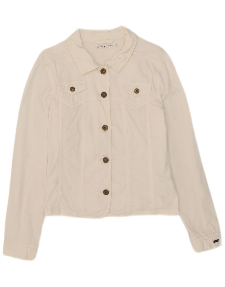 Tommy Hilfiger Dame Bomber Jacket UK 10 Stor Hvid Bomuld