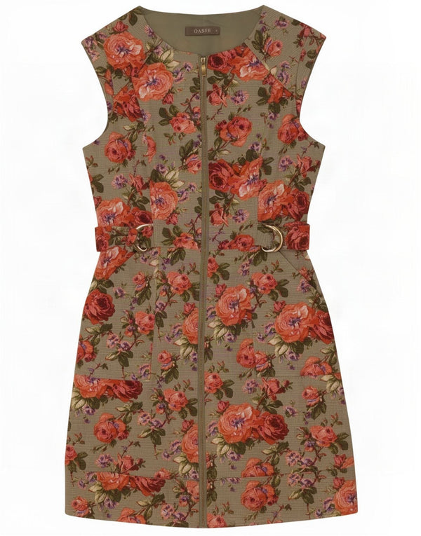 Oasis Womens Sleeveless Sheath Dress UK 10 Small Green Floral Cotton