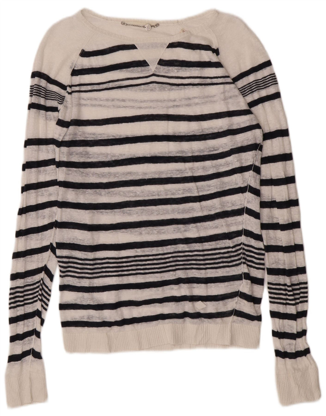 Diesel Dame Boat Neck Jumper Sweater UK 14 Medium Hvid Stribet