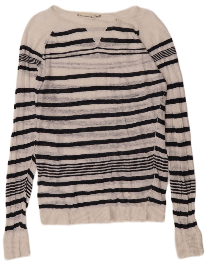 Diesel Dame Boat Neck Jumper Sweater UK 14 Medium Hvid Stribet
