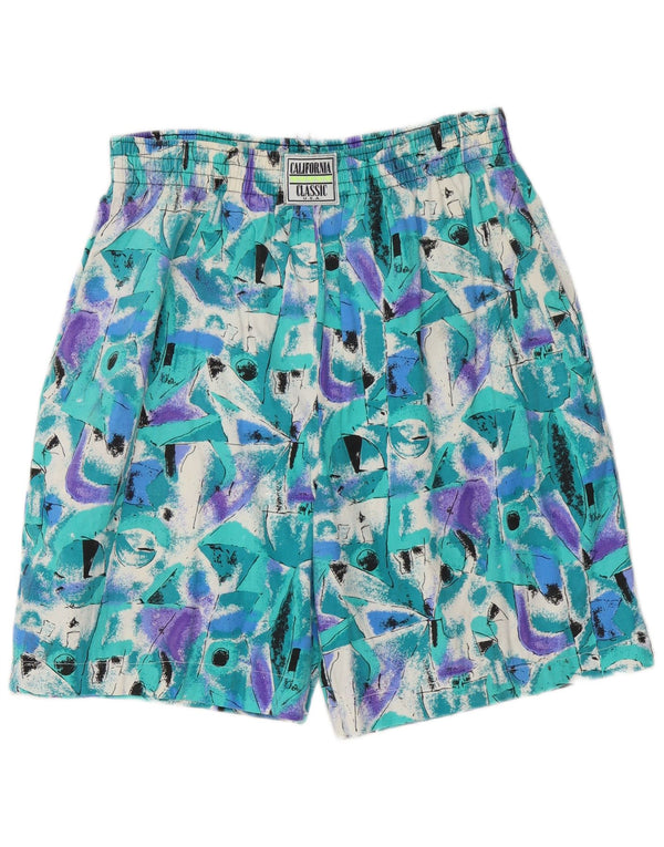 Vintage Herre Casual Shorts store W34 turkis geometrisk bomuld