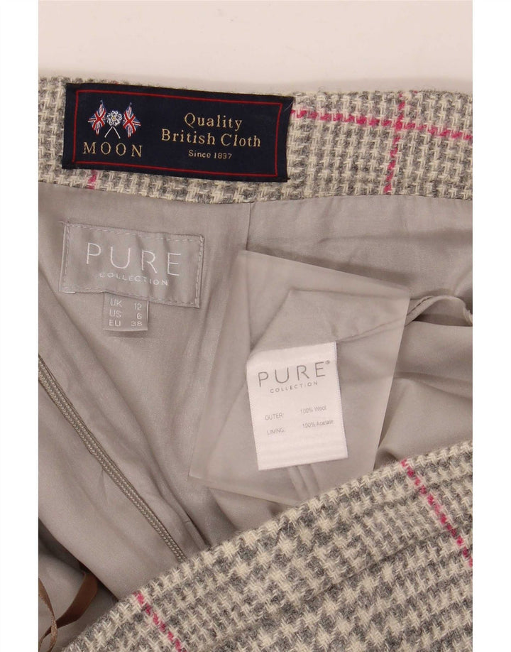 Pure Womens Pencil Skirt UK 12 Medium W30 Grey Plaid Wool