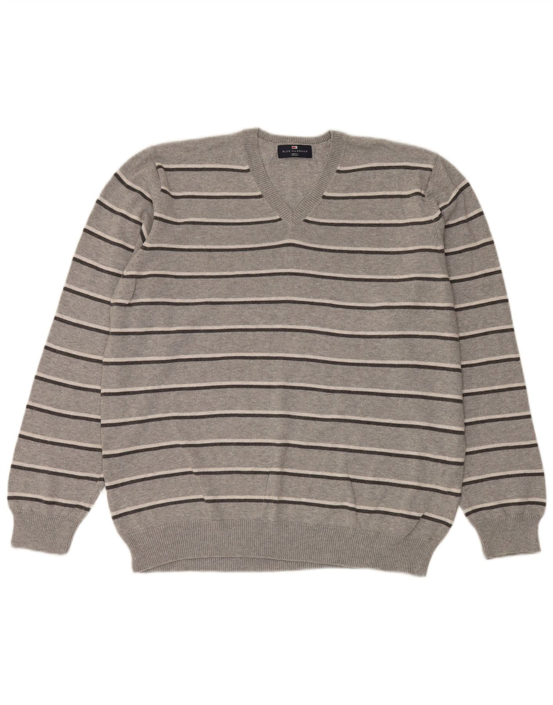 Marks & Spencer Herre Blue Harbor V-hals sweater XL Gråstribet