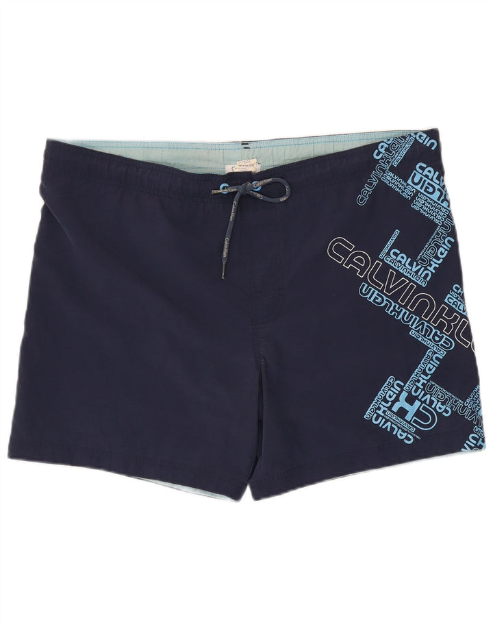 Calvin Klein Herre grafiske svømmeshorts Medium Marineblå Nylon