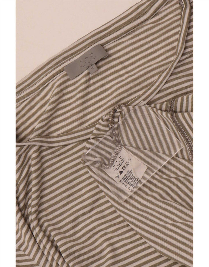 Cos Dame T-Shirt Top UK 14 Medium Grå Stribet Bomuld