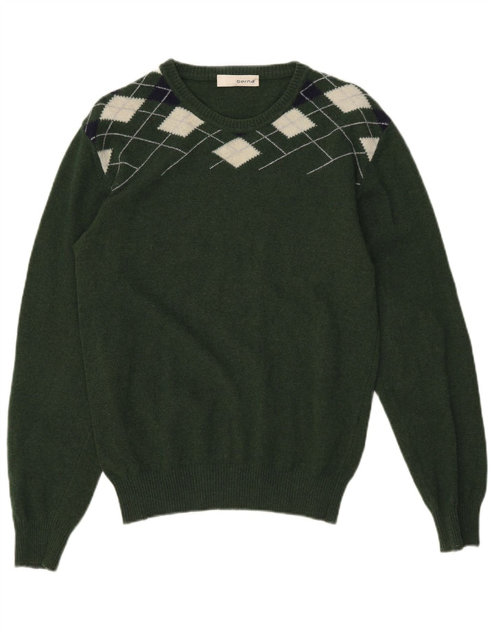 Berna Herre Boat Neck Jumper Sweater Medium Green Argyle/Diamond Wool