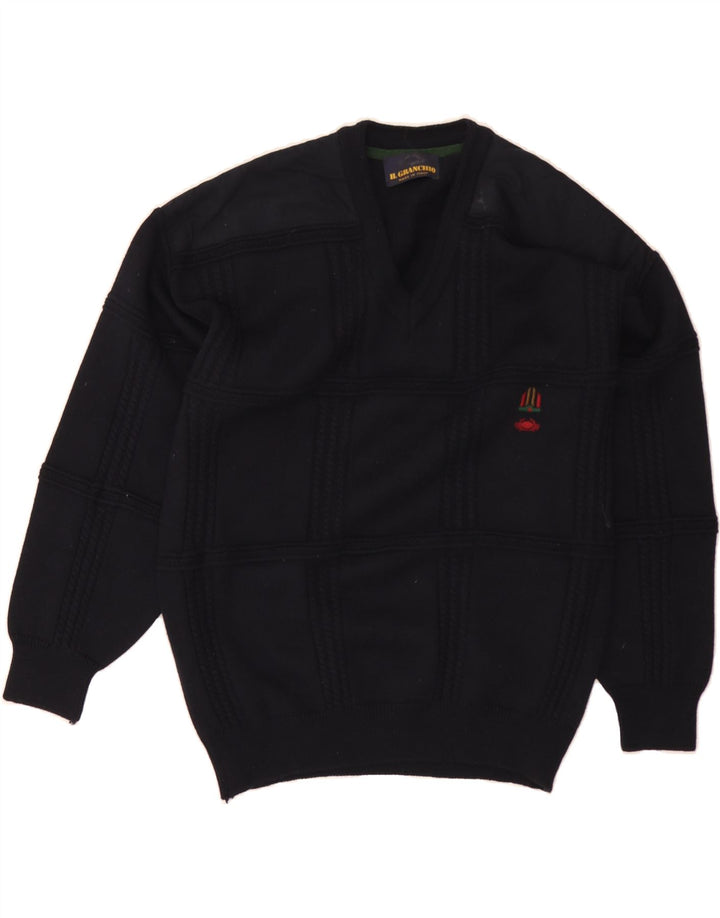 IL GRANCHIO Mens V-Neck Jumper Sweater Large Navy Blue Wool Vintage Il Granchio and Second-Hand Il Granchio from Messina Hembry 