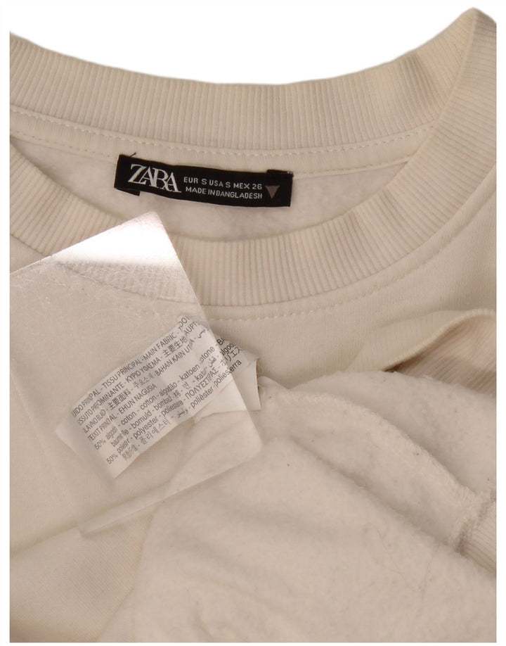 Zara Womens Crop Oversized Sweatshirt Jumper UK 10 Small White Bomuld