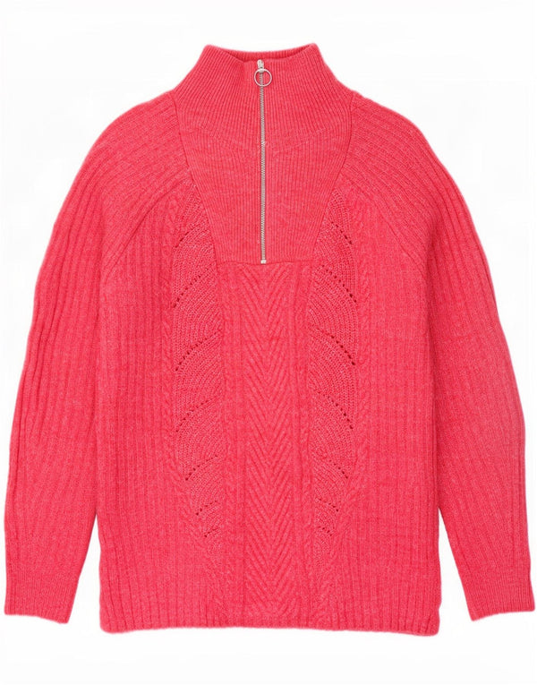Marks & Spencer Dame Oversized Zip Neck Sweater UK 10 Small Pink