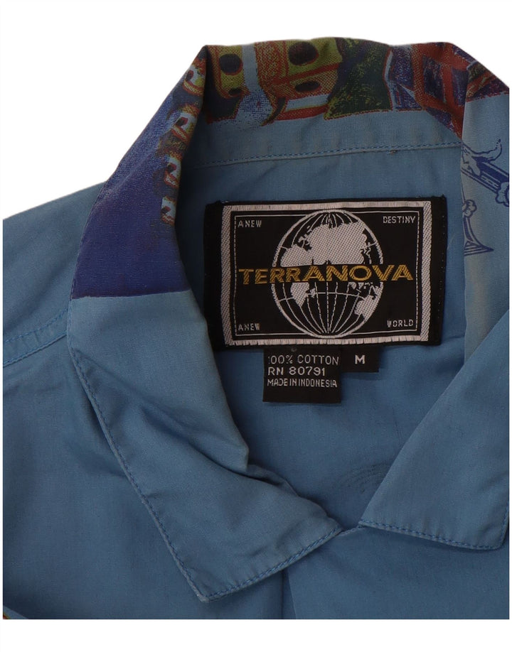 TERRANOVA Herre grafisk kortærmet skjorte mellemblå patchwork bomuld