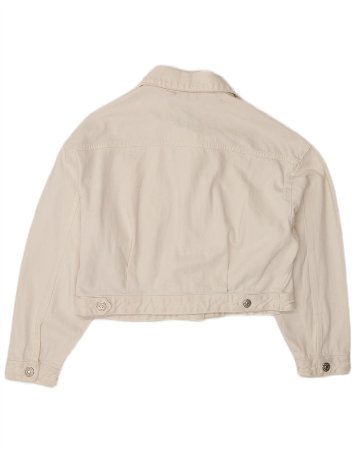 Zara Womens Crop Oversized denimjakke UK 10 Small White Bomuld