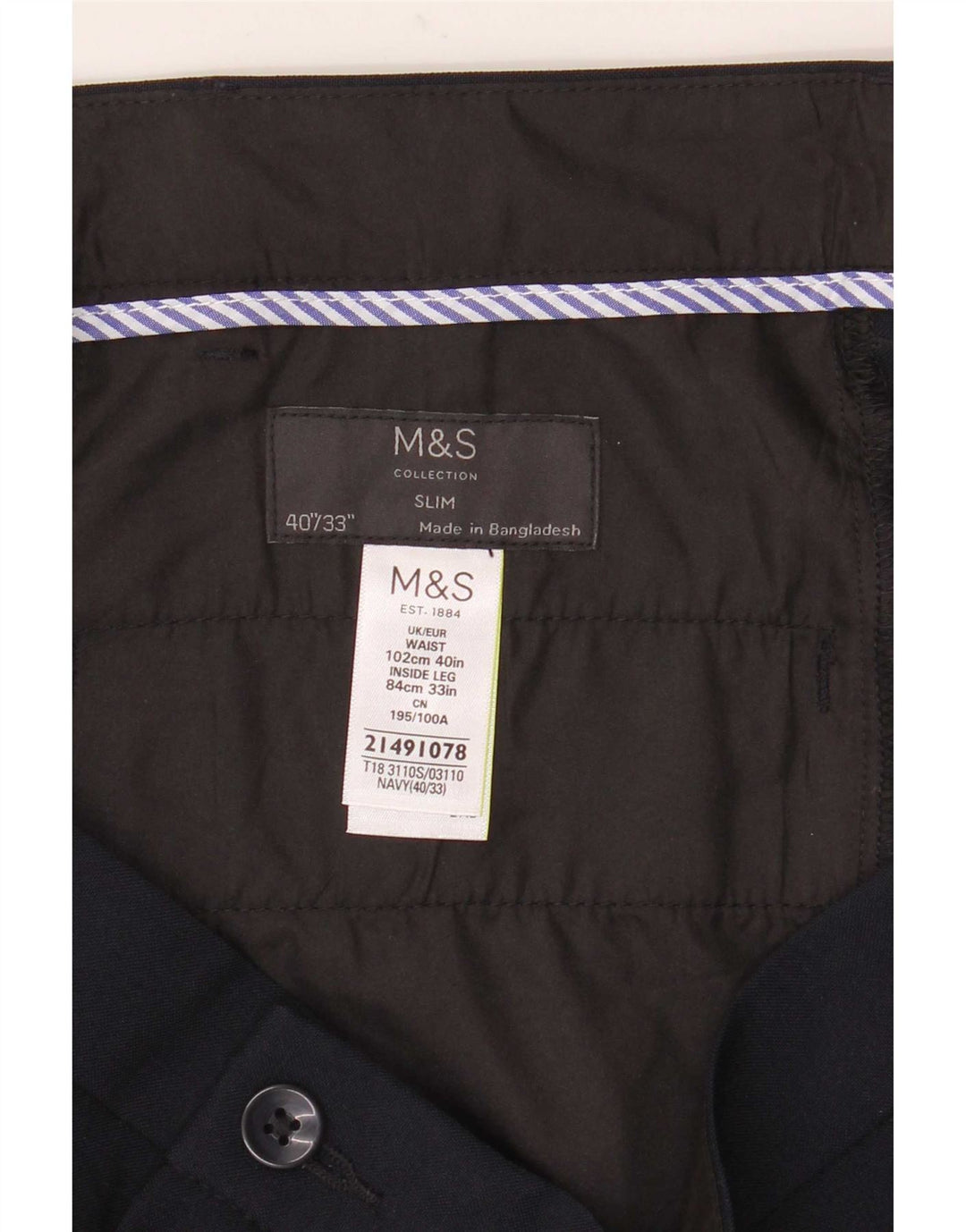 Marks & Spencer Herre Slim Chino Bukser W40 L33 Marineblå Polyester