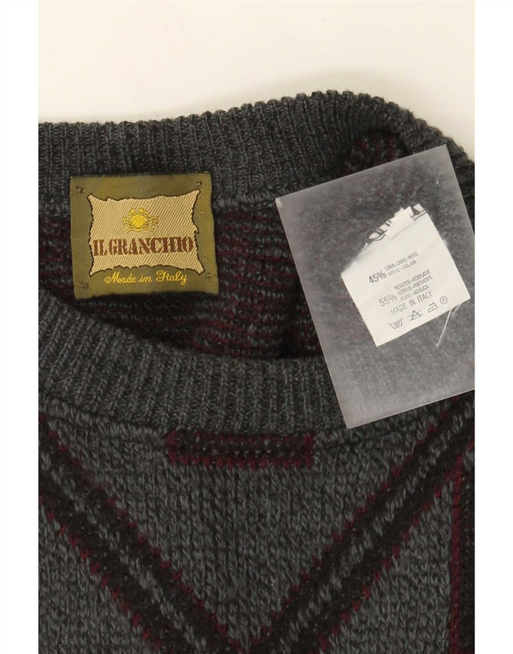 Il Granchio Herre Crew Neck Jumper Sweater Stor Grå Geometrisk Uld