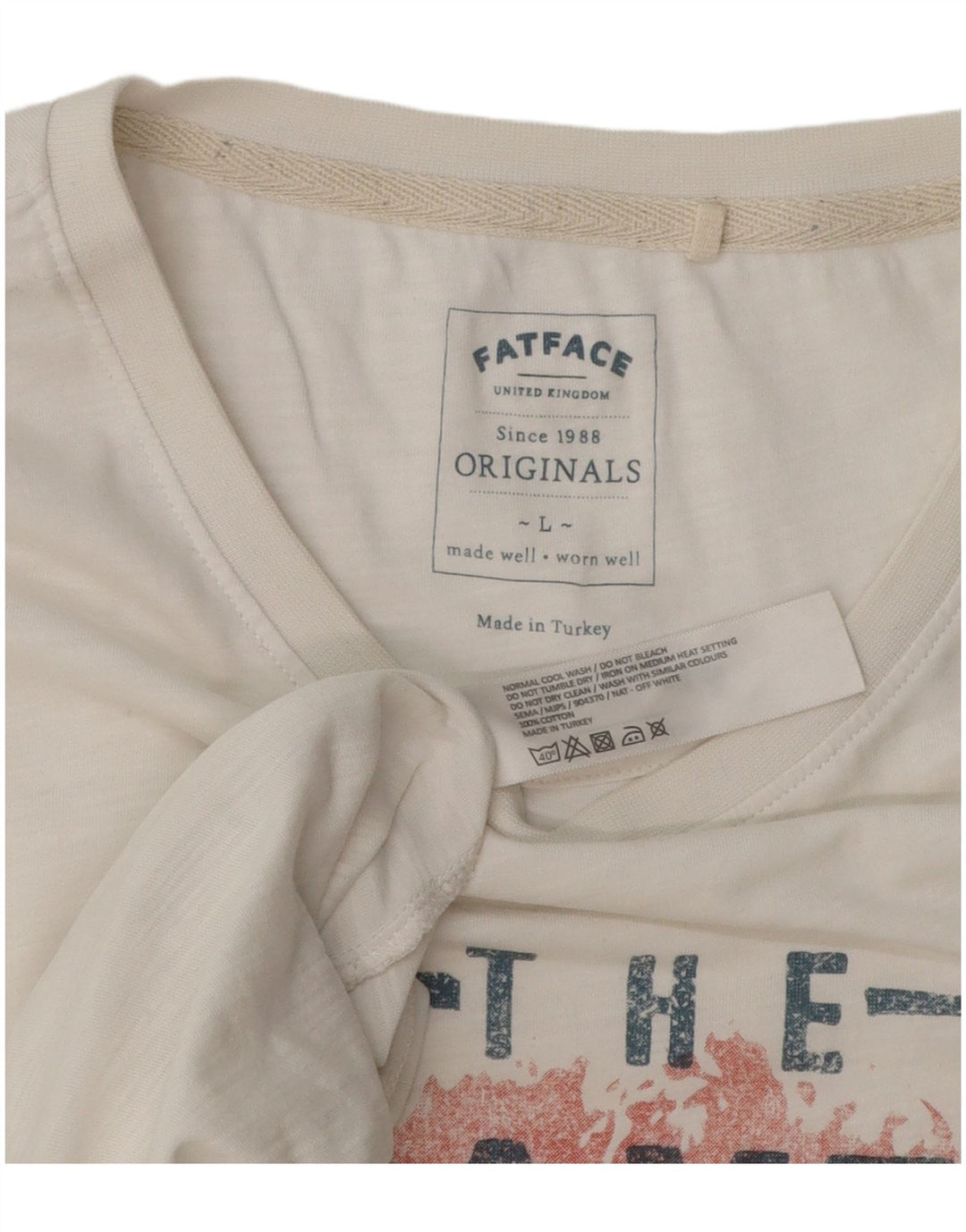 Fat Face Herre Grafisk T-Shirt Top Stor Hvid Bomuld
