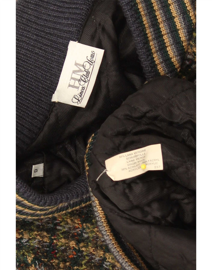 Vintage strik bomberjakke til mænd 3XL flerfarvet flækket jomfruuld