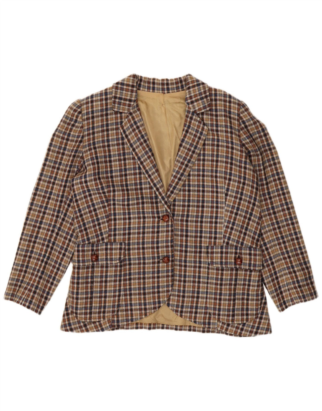 Vintage dame 2-knaps blazerjakke UK 14 Medium Beige Check